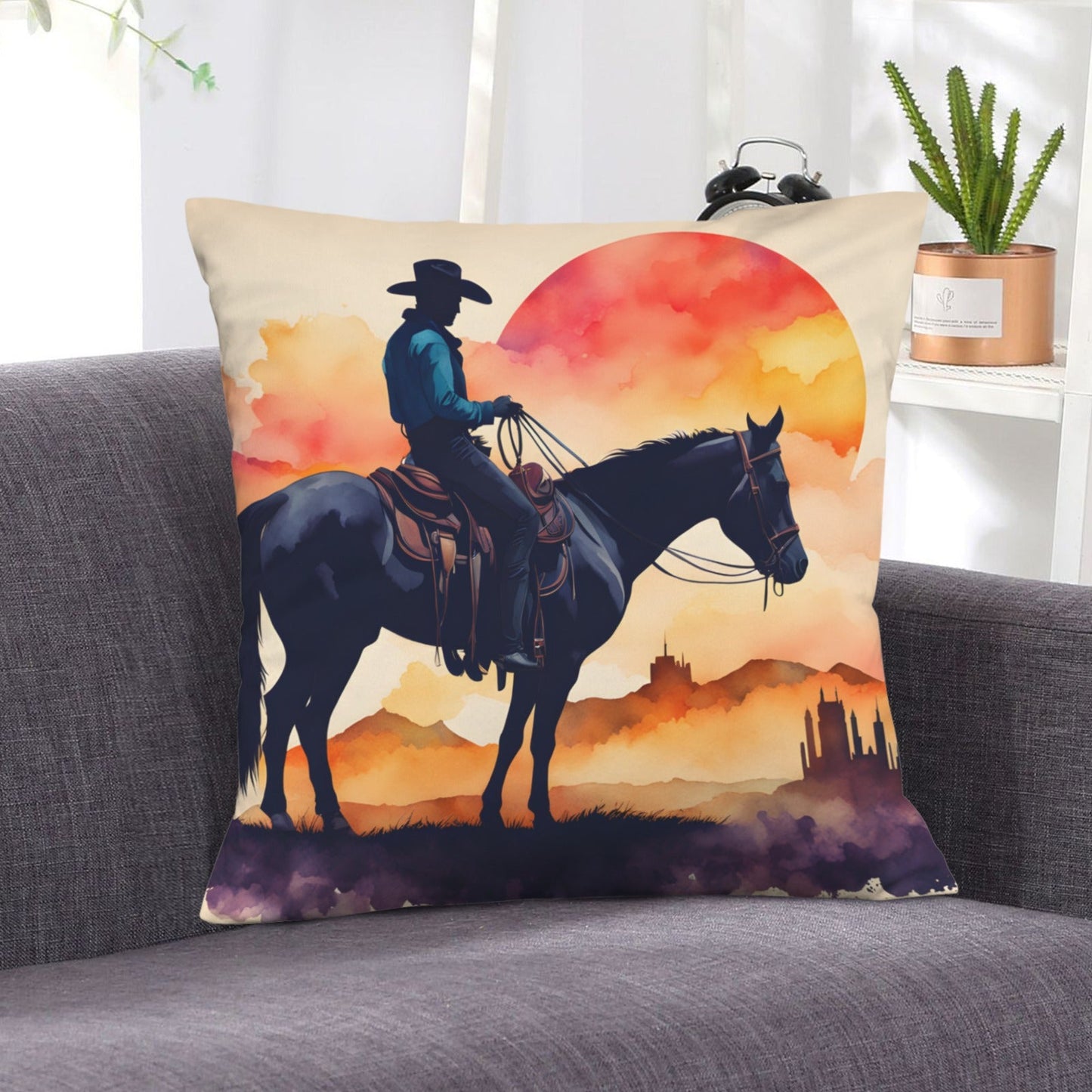 Baha Ranch Velvety Soft Watercolor Desert Cowboy Pillow Cover Made in America
