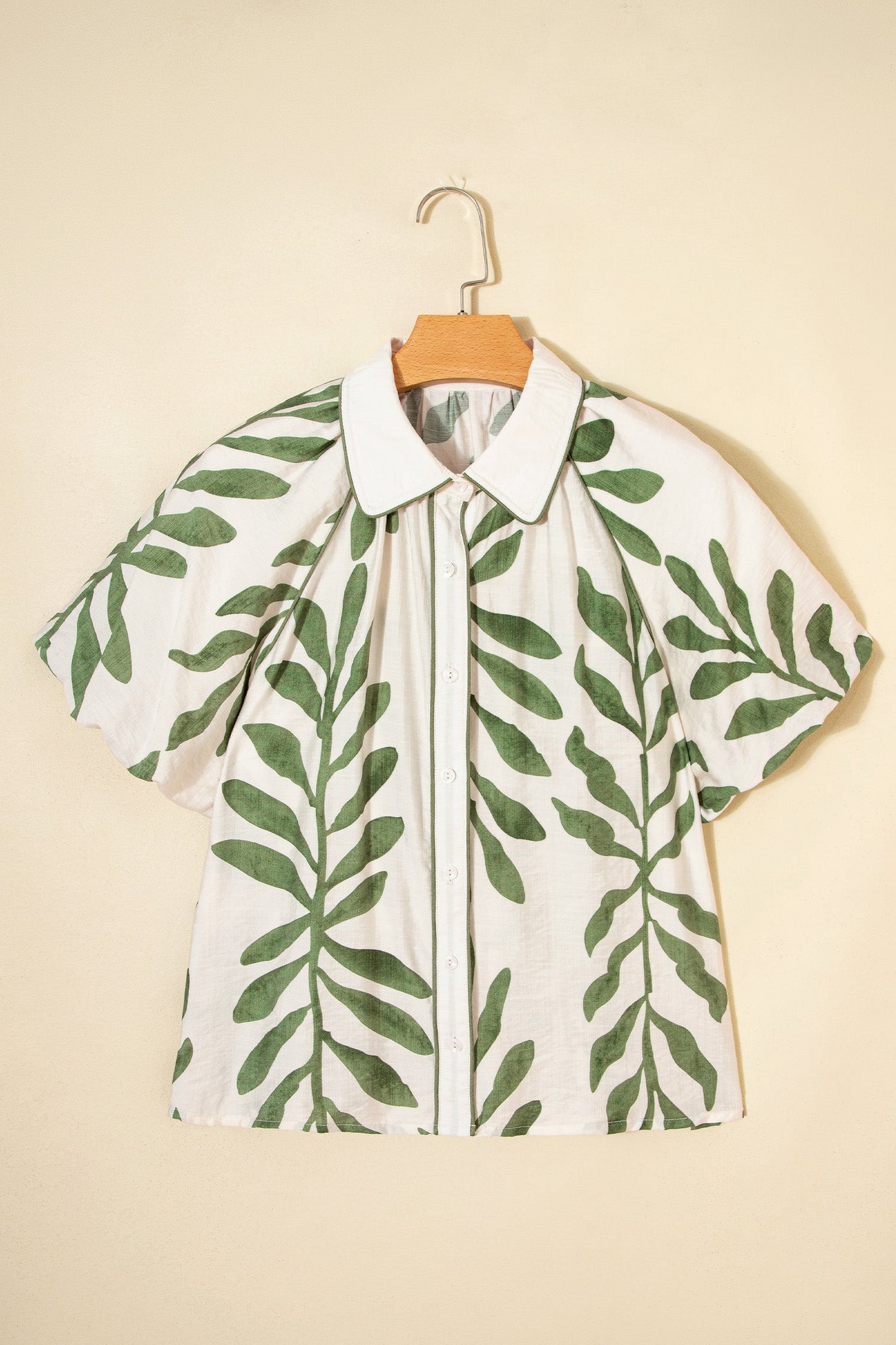 Leaf Short Balloon Sleeve Buttoned Shirt
