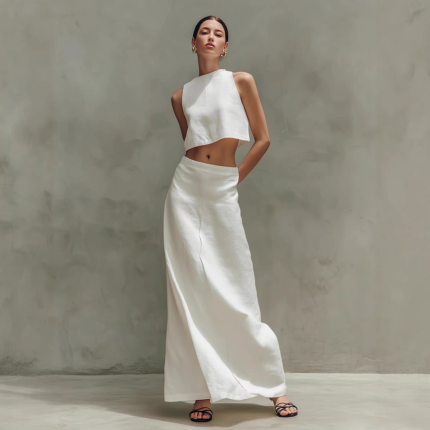 Summer Stylish Slimming Sleeveless Maxi Dress Elegant Two-Piece Set (see size chart under more details)