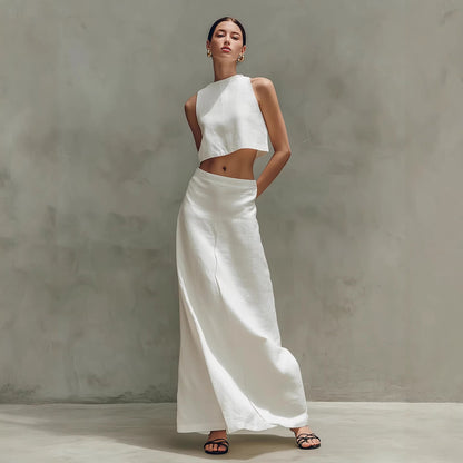 Summer Stylish Slimming Sleeveless Maxi Dress Elegant Two-Piece Set (see size chart under more details)