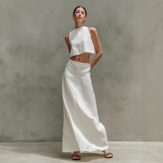 Summer Stylish Slimming Sleeveless Maxi Dress Elegant Two-Piece Set (see size chart under more details)