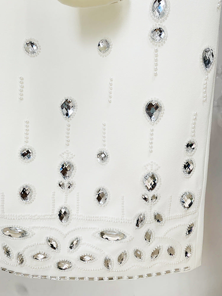 Fashion New Heavy Industry Beads Diamond Inlaid Short Top Long Skirt Suit See size chart under “more details”