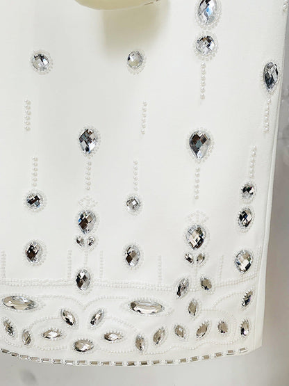 Fashion New Heavy Industry Beads Diamond Inlaid Short Top Long Skirt Suit See size chart under “more details”