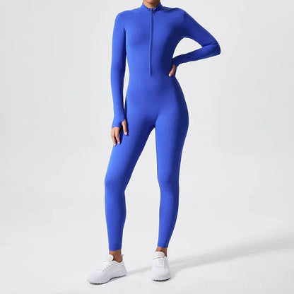 Da Beach Wear Women’s Compression Zip-Up Workout Jumpsuit - Long Sleeve Yoga Bodysuit