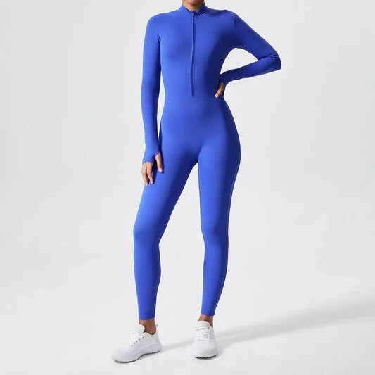 Da Beach Wear Women’s Compression Zip-Up Workout Jumpsuit - Long Sleeve Yoga Bodysuit