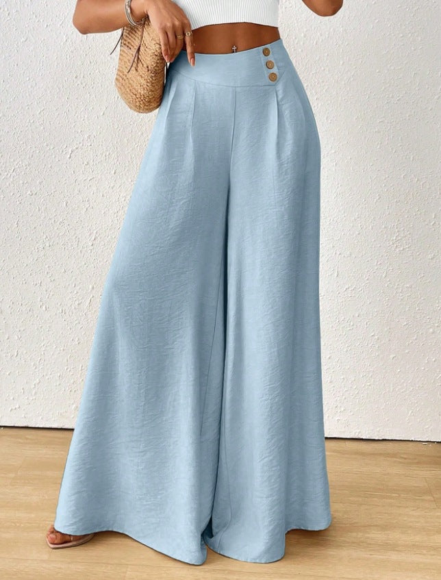 Stylish And Elegant Mid-rise Wide-leg Pants With A Flared Hem (see size guide under more details)