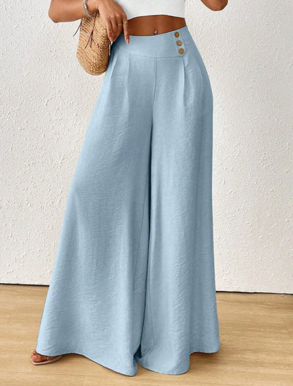 Stylish And Elegant Mid-rise Wide-leg Pants With A Flared Hem (see size guide under more details)