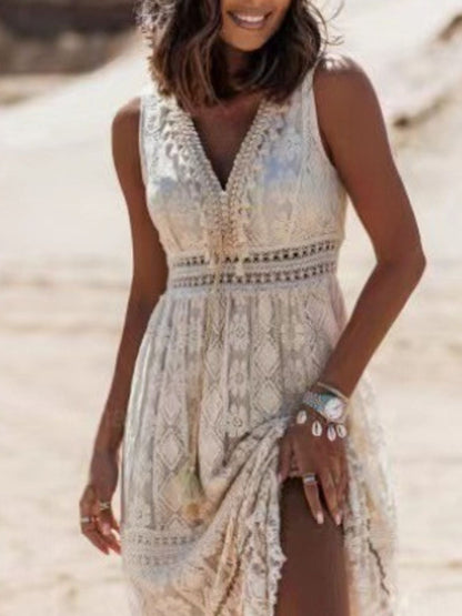 Lace V-Neck Sleeveless Maxi Dress