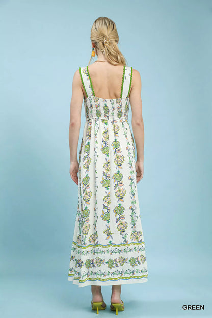 Umgee Floral Print Tiered Midi Dress