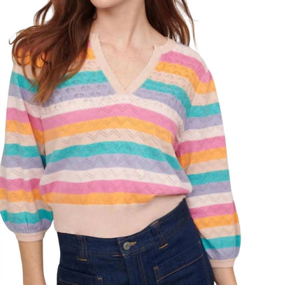 Peace Stripe V Neck Sweater