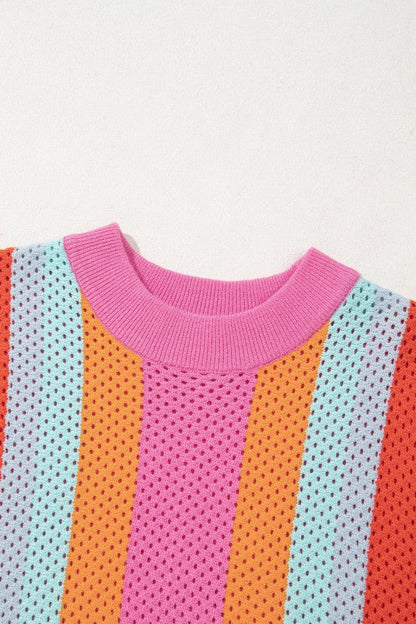 Colorblock Eyelet Short Sleeve Sweater T-Shirt