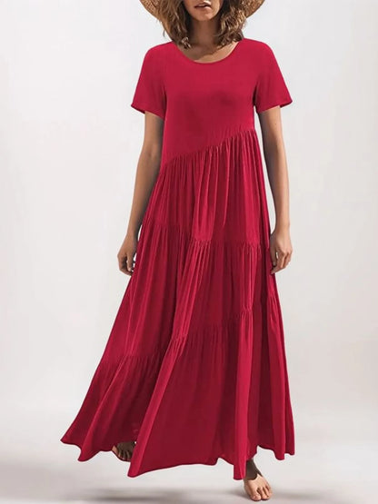 Round Neck Tiered Ruffle Maxi Dress
