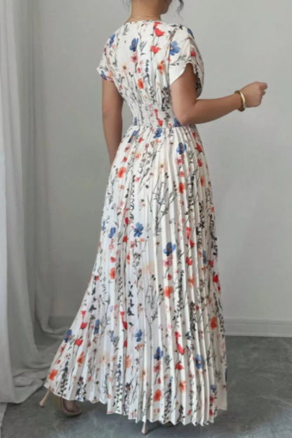 Floral Print Pleated Maxi Dress