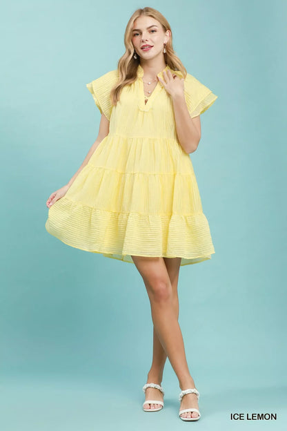 Umgee Tiered Ruffle Sleeve Textured Mini Dress
