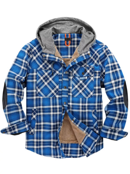 Men's Snap Down Plaid Flannel Hooded Jacket