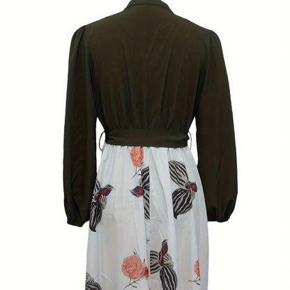 Ladies' Fashion Printed V-neck Waist Strap Casual Dress
