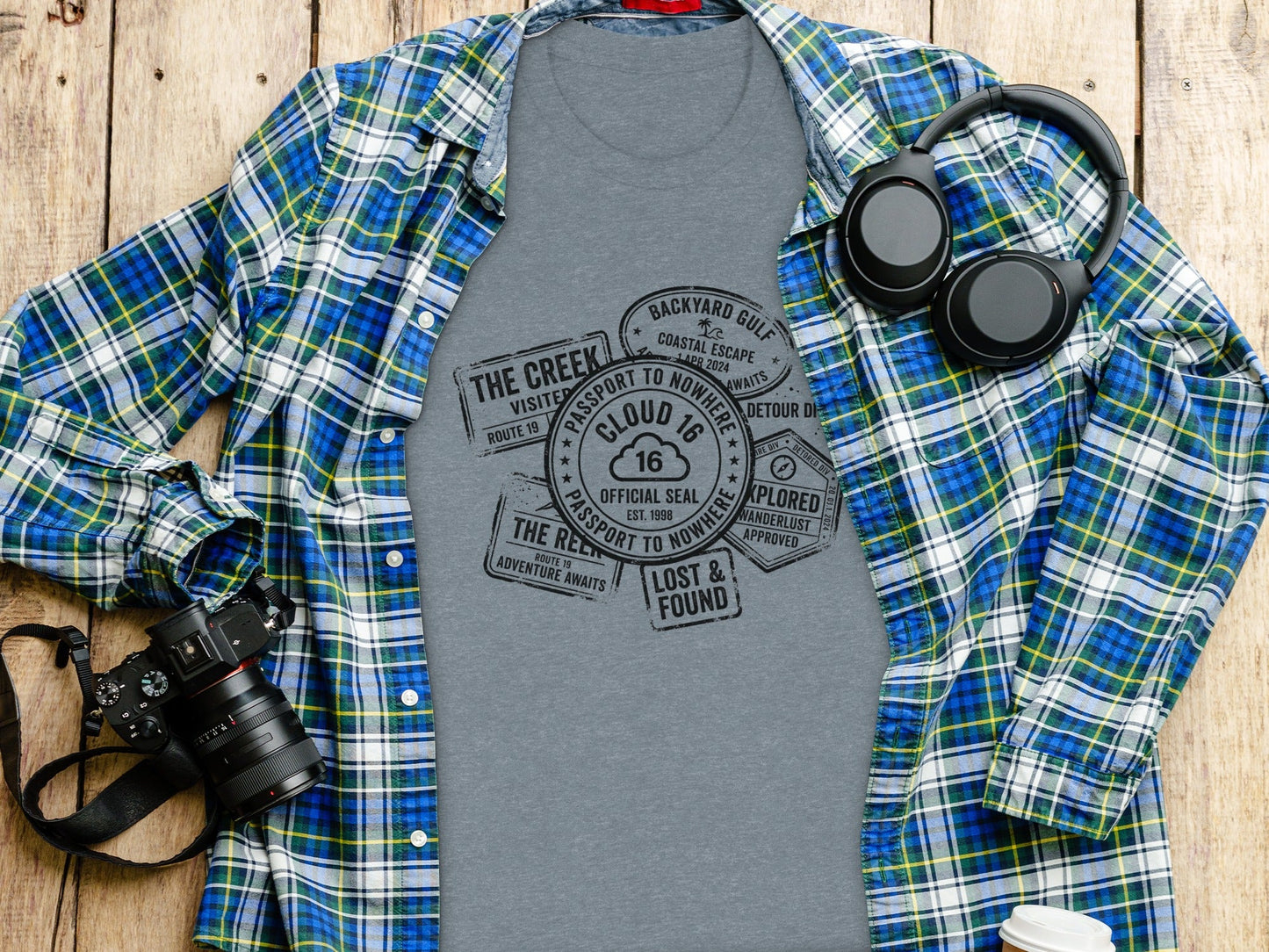 Rugged Wanderlust Passport Stamp Graphic Wilderness Shirt