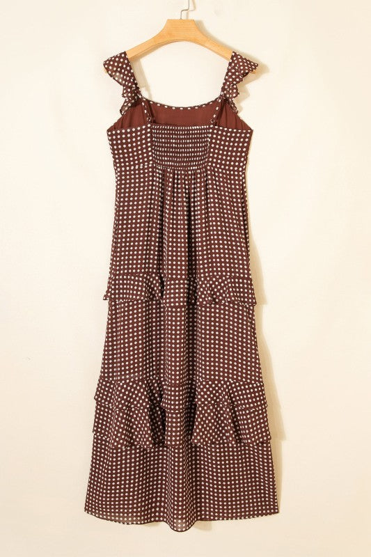 Polka Dot Backless Ruffle Tiered Maxi Dress See size chart under “more details”