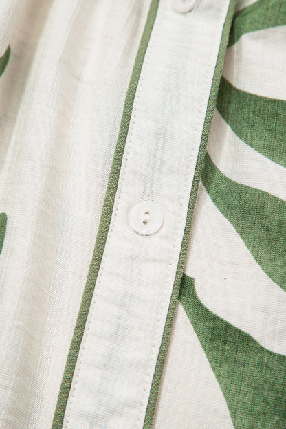 Leaf Short Balloon Sleeve Buttoned Shirt