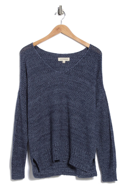 [7WP5056-410] WOMENS LUCKY BRAND SPRING WEIGHT V NECK PULLOVER - AMERICAN NAVY