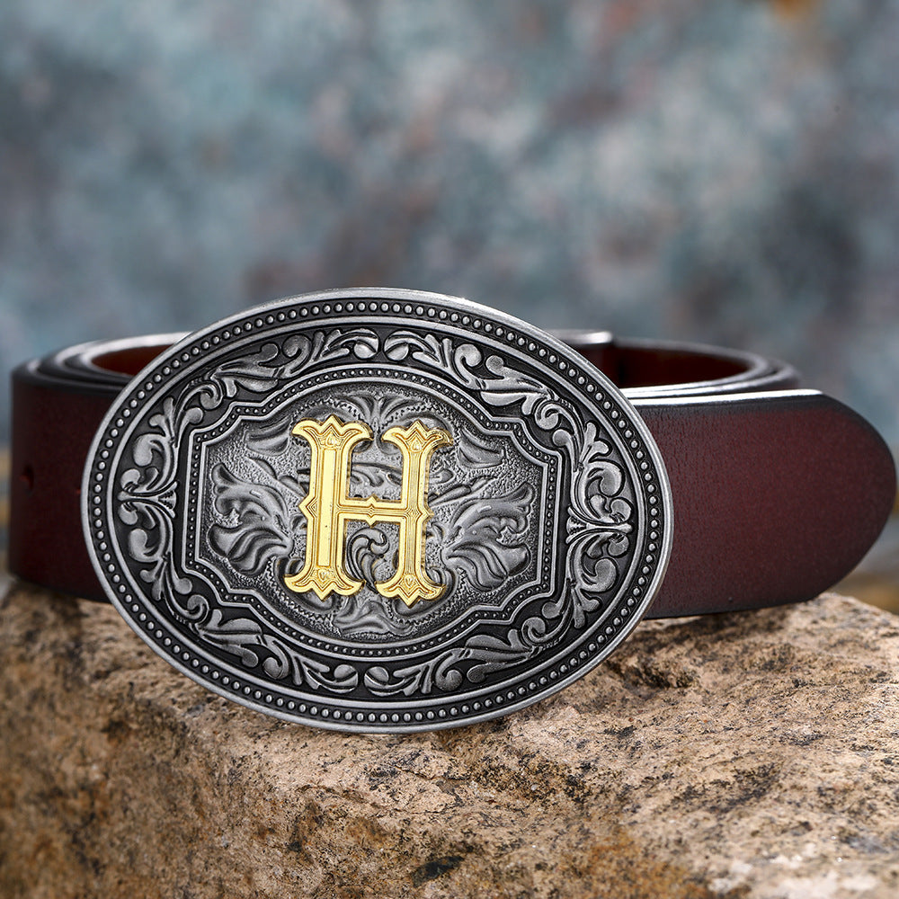 Tang Grass Pattern Letter A-Z Belt Buckle Head