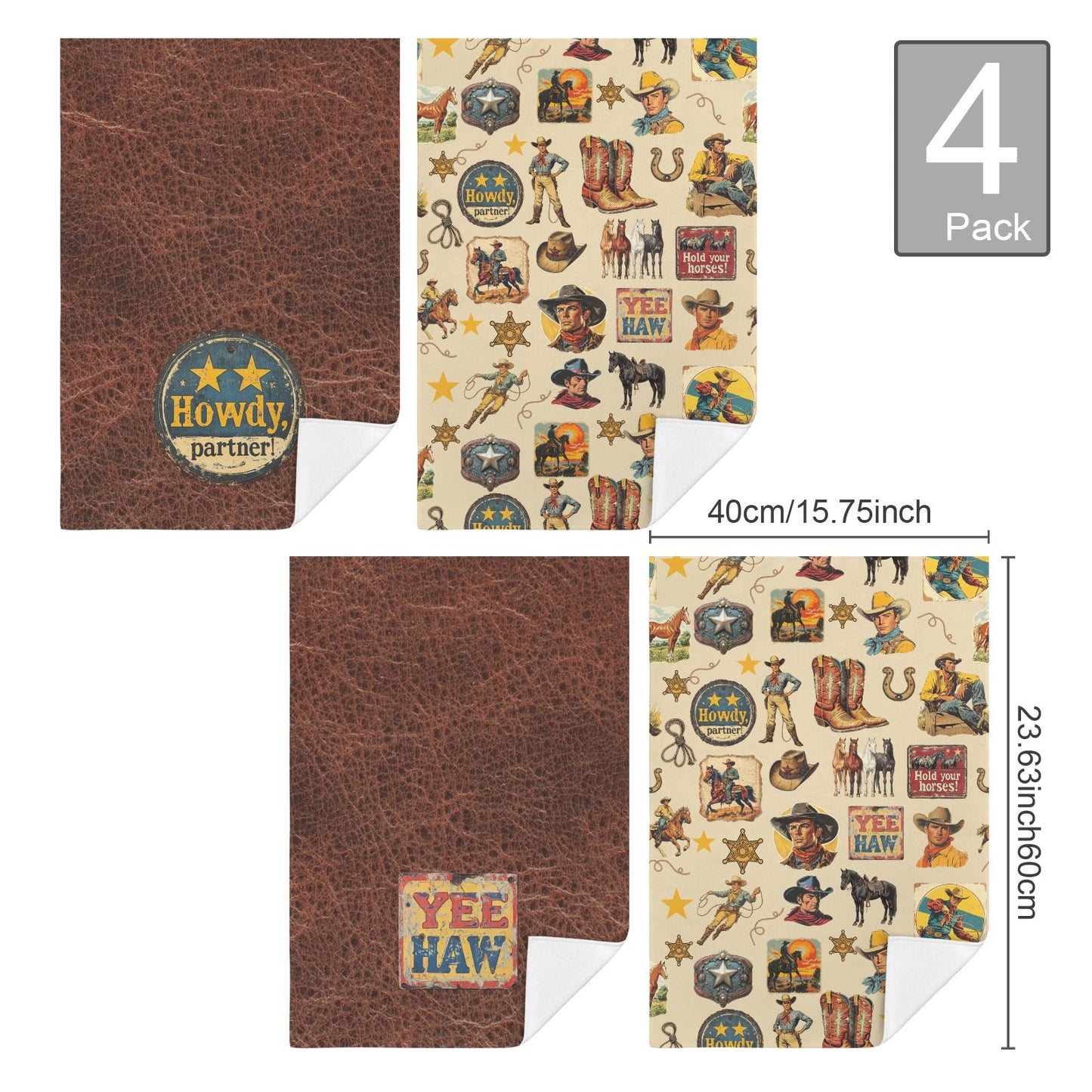 Baha Ranch Vintage Cowboy Set of 4 Kitchen Dish Towels Made in America
