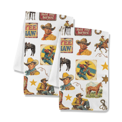 Baha Ranch Vintage Cowboy Collage Dish Towel Set of 2 Made in America