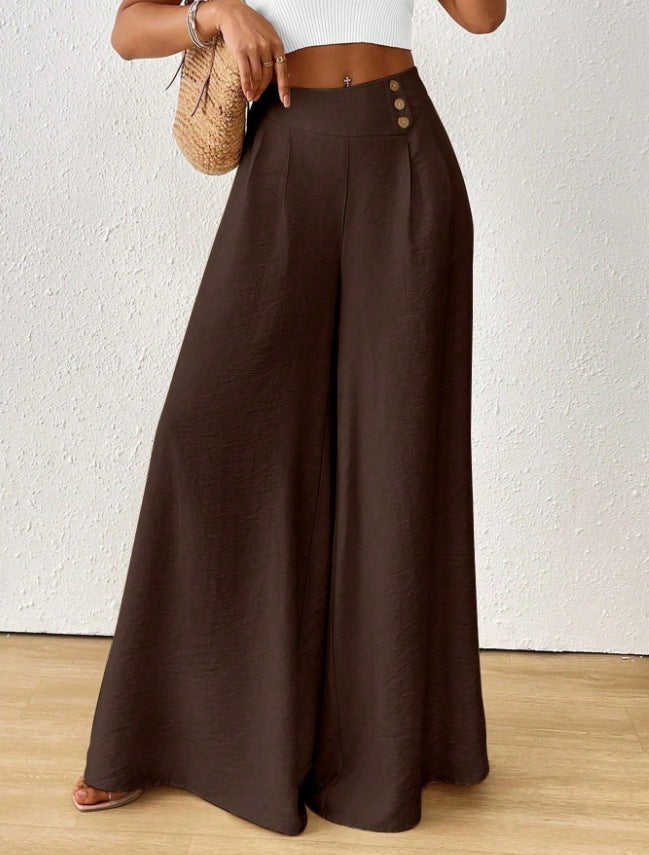 Stylish And Elegant Mid-rise Wide-leg Pants With A Flared Hem (see size guide under more details)