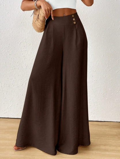 Stylish And Elegant Mid-rise Wide-leg Pants With A Flared Hem (see size guide under more details)
