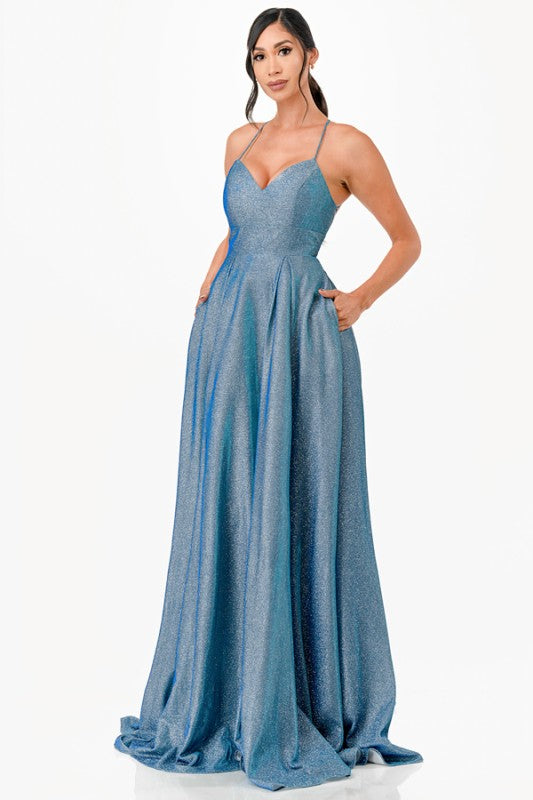 Back lace up glitter gown