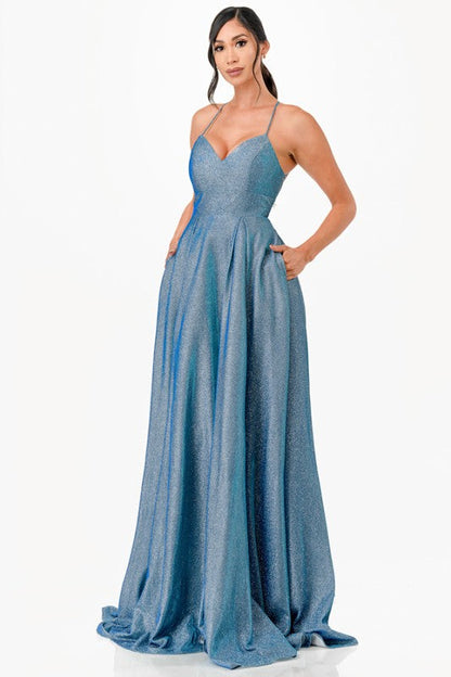 Back lace up glitter gown