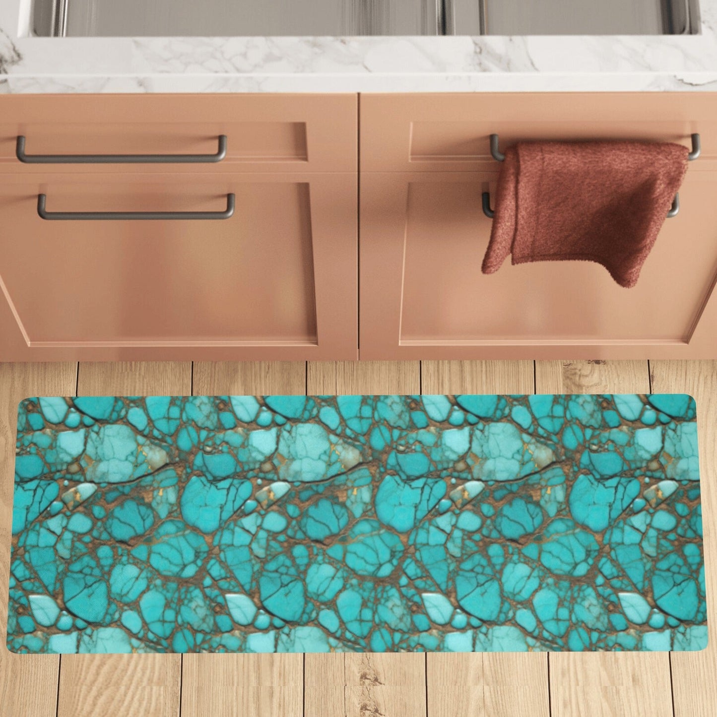 Turquoise Long Kitchen Mat 48"x17" Made in America