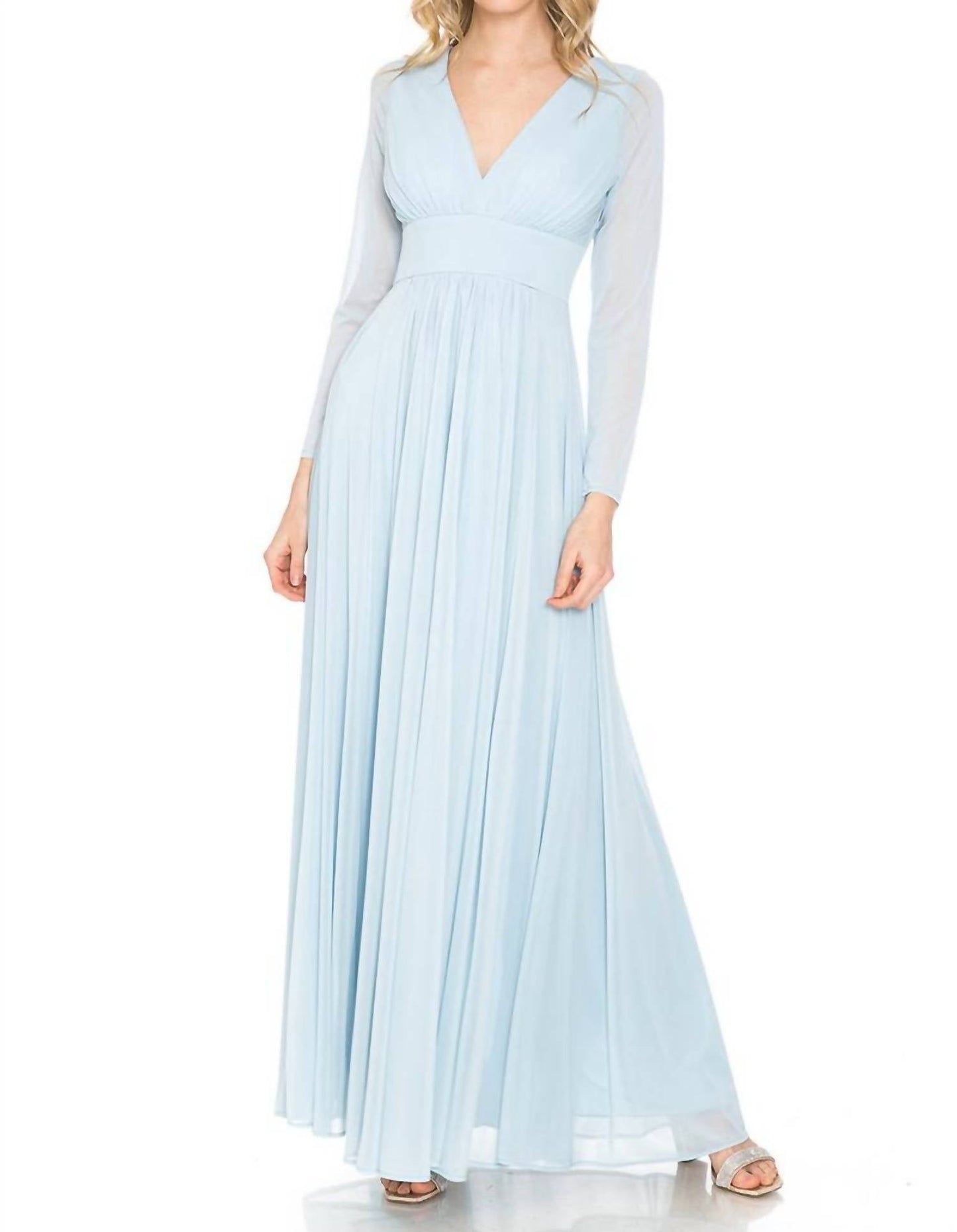 Long Sleeve V-neck A-line Gown
