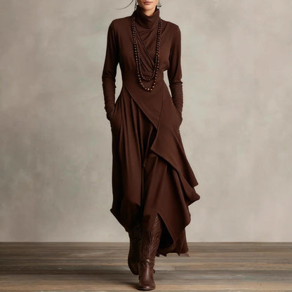 Women's Solid Color Cross-sleeve High-neck Dress