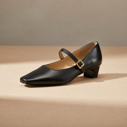 Mid-Heel Pumps - Full-Grain Leather Women's Classic Slip-On Court Shoes