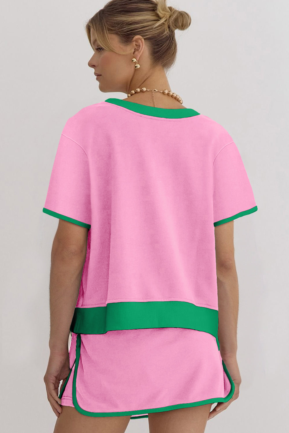 Luxury Colorblock Edge Drop Shoulder T Shirt and Skort Set