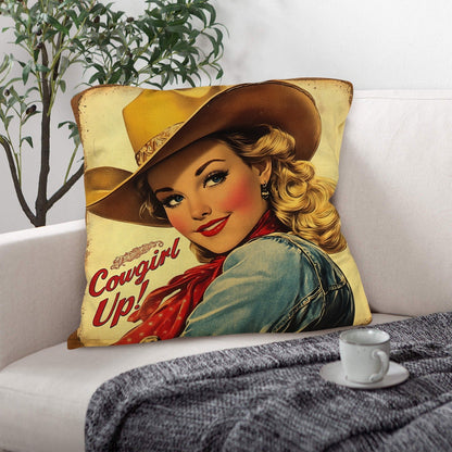 Baha Ranch Vintage Cowgirl Up Throw Pillow Case 18 x 18 Made in America