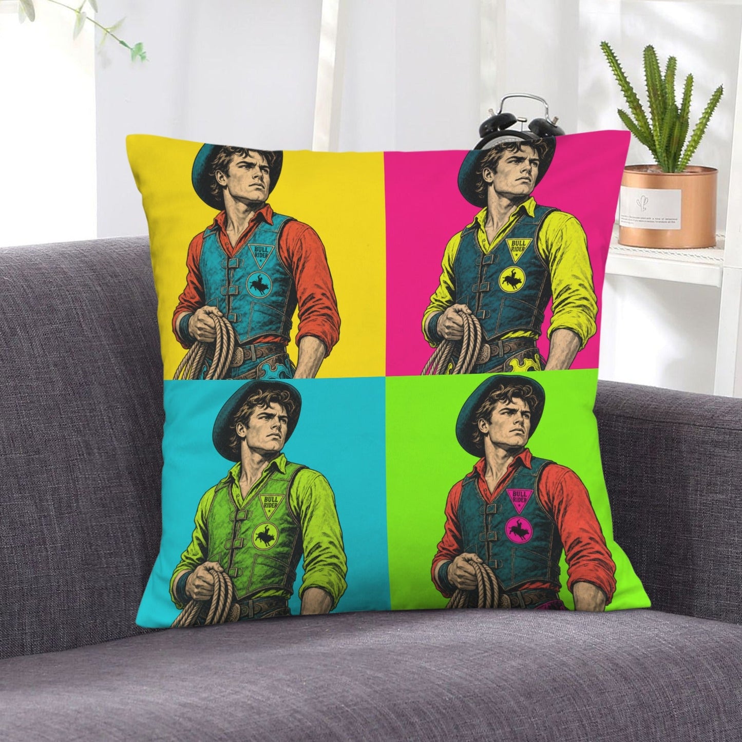 Baha Ranch The Last Roundup Bull Rider Collage Velvety Soft Pillow Cover Made in America