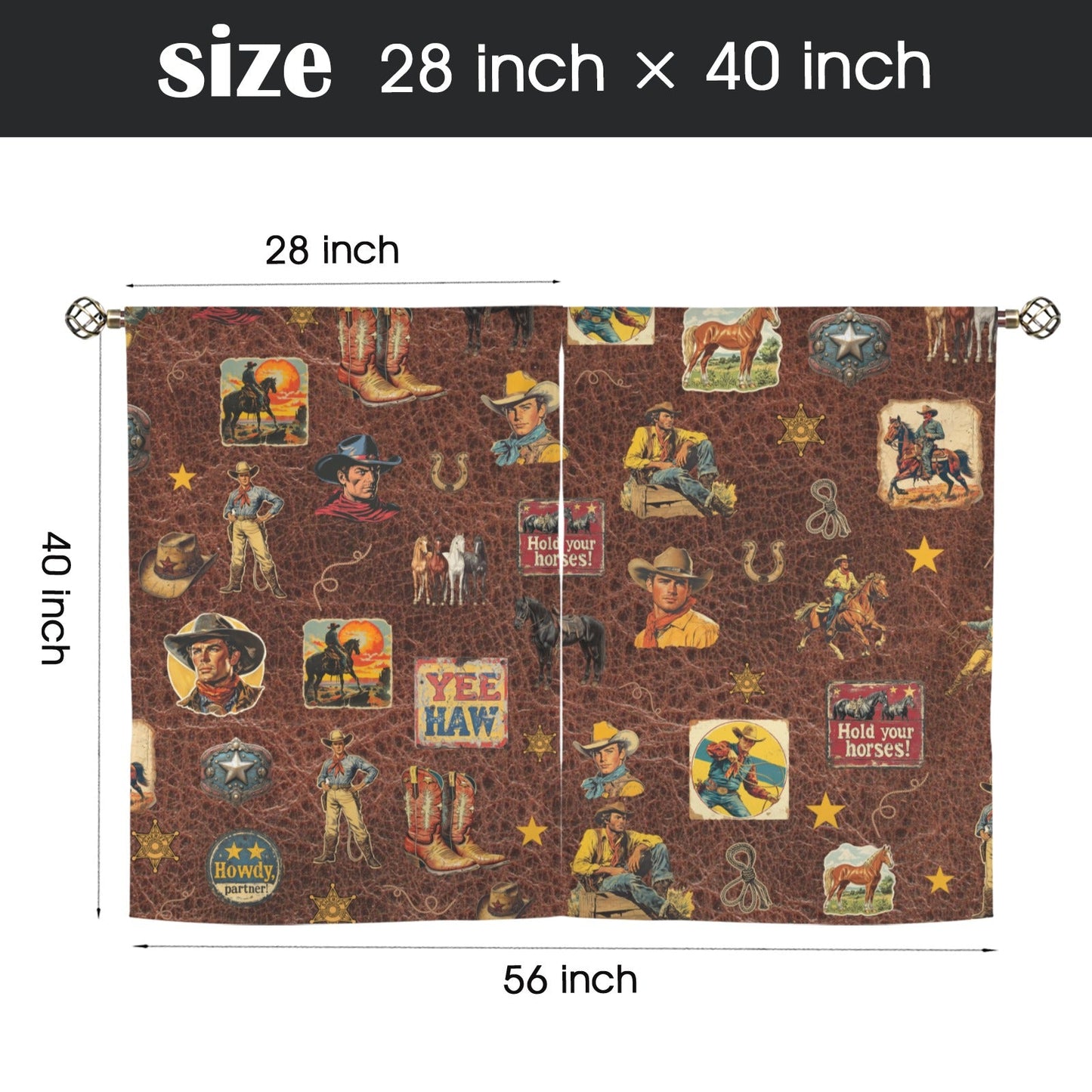 Baha Ranch Vintage Cowboy Collage Western Curtains 28" x 40" Made in America