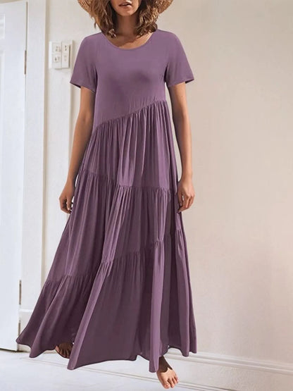 Round Neck Tiered Ruffle Maxi Dress