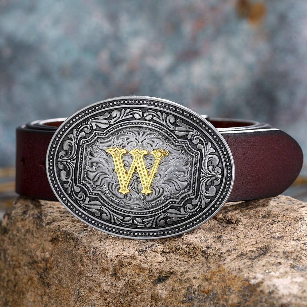 Tang Grass Pattern Letter A-Z Belt Buckle Head