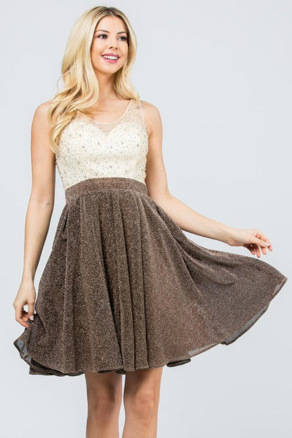 Sparkling knit jacquard a-line short dress