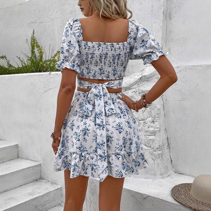 French-Style Floral Print Vacation Set for Women