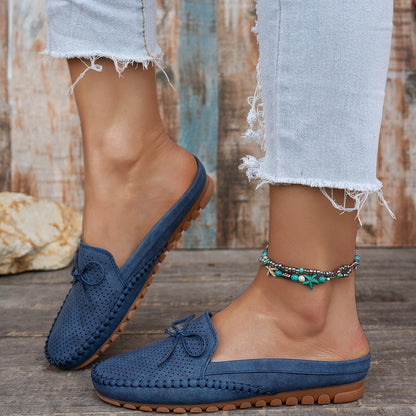 Women's Retro Slip-On Round-Toe Flat Loafers – PU Leather Stitched Everyday Shoes