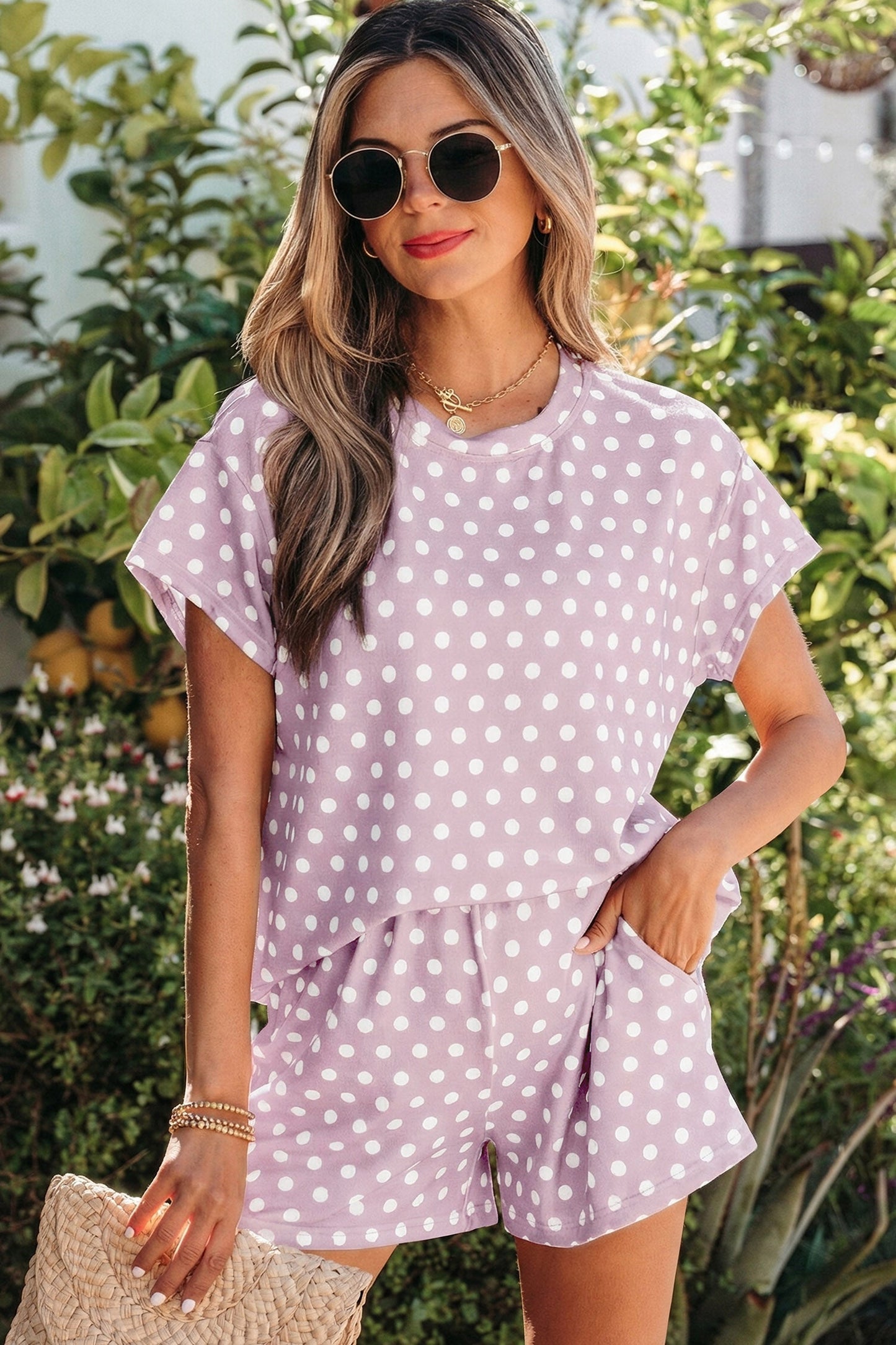 Green Polka Dot Print Short Set