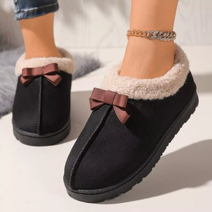 Cozy Bowknot Plush Lined Slip-Ons