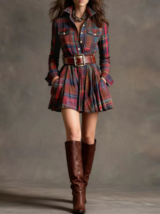 Plaid Long Sleeve Shirt Dress