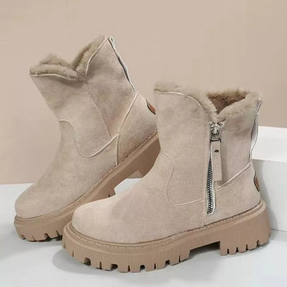 Fuzzy Lined Ankle Boots with Zipper