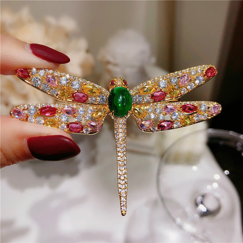 French Colorful Zircon Dragonfly Brooch Sweater Accessories