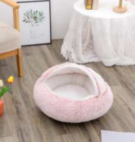 2-in-1 Round Plush Pet Bed for Dogs & Cats — Warm Winter House